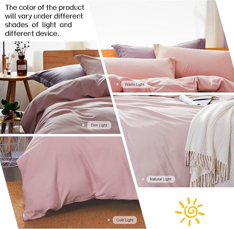 Dreaming Wapiti Duvet Cover Twin,Washed Microfiber Pink Twin Size Duvet Cover Set,Solid Color - Soft and Breathable with Zipper Closure & Corner Ties (Pink Mocha, Twin) - Image 3